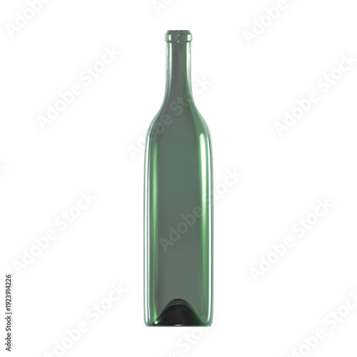 An empty green glass bottle stands upright against a transparent background with a long neck and smooth sides. Vector illustration