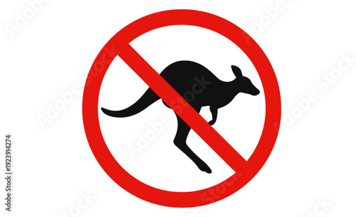 Red circle with diagonal line over black kangaroo silhouette
