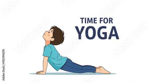 Young boy practices a cobra yoga pose to stay healthy and flexible during a peaceful morning workout routine for wellness and fitness.