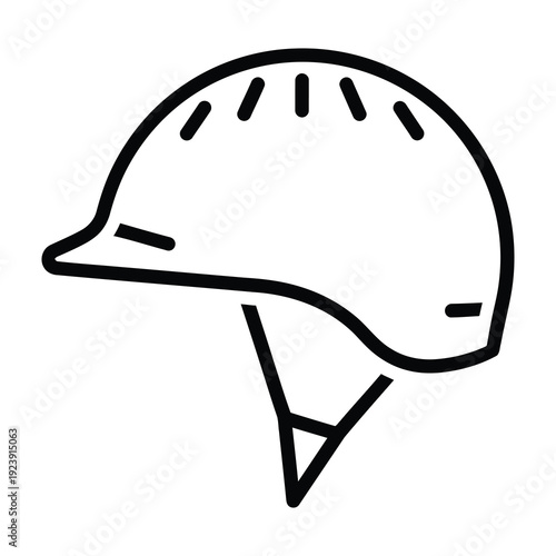 Equestrian safety headwear a classic riding helmet with ventilation slits and chin strap depicted as a clean minimalist line art illustration on a white background symbolizing protection and sport