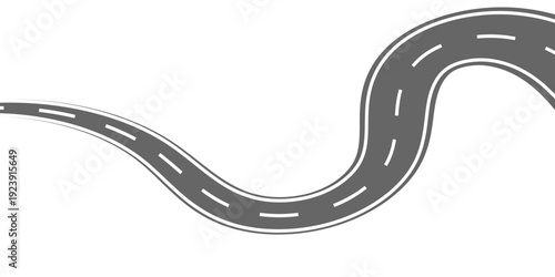 Winding road. Journey traffic curved highway. Road to horizon in perspective. Winding asphalt empty line isolated vector concept