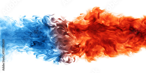 Fiery abstract blue and red smoke isolated on a transparent background.PNG