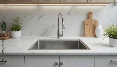Modern Kitchen Sink with Faucet and Countertop stainless stock