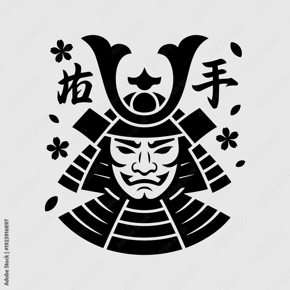 Fototapeta premium Modern Samurai Head Streetwear Graphic in Minimalist Japanese Style