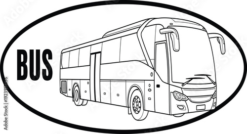 Black and white bus inside an oval frame transportation