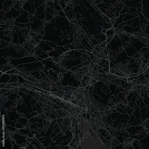 Zurich City Map Refined Geometric Blueprint Showcasing Intricate Urban Network Layout, Perfect for Minimalist Home Gallery and Sleek Scandinavian Aesthetics, emphasizing refined linework.