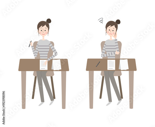 書類を書く女性のイラストセット