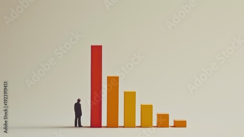 Businessman Looking at Descending Bar Chart - Minimalist