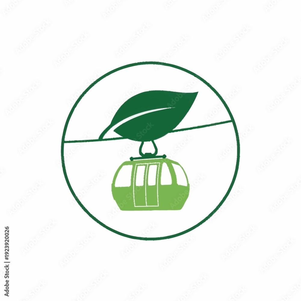 Obraz premium Cable Car Gondola with Green Leaf Logo.