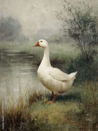 Vintage Easter White Goose Print