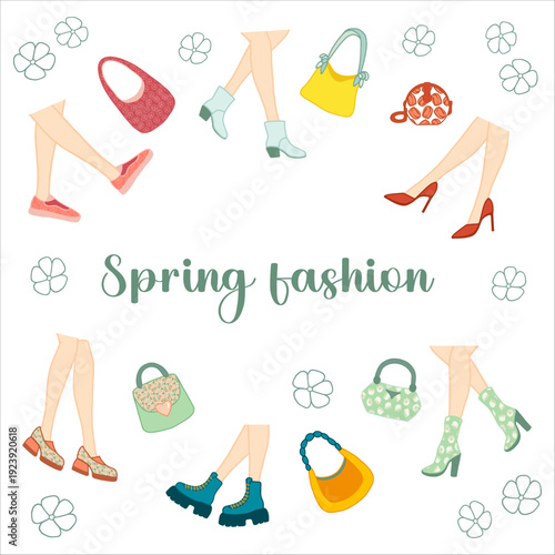 Vector poster of spring fashion, spring shoes and handbags Основные RGB