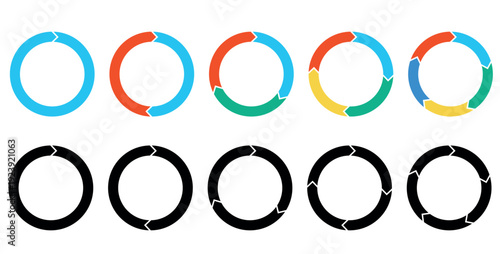 Circle diagram infographic set. Rotation round cycle vector scheme process template. 2, 3, 4, 5 parts.