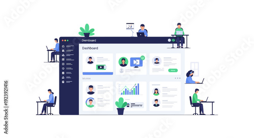 Collaborative Team Managing Data & Workflow on Modern Dashboard Interface for Business Productivity