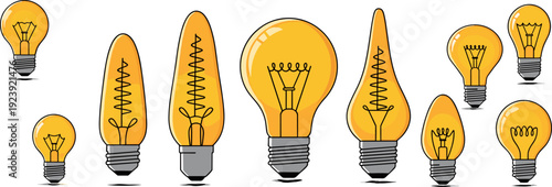 Light bulb collection, vintage and modern lamp icons, glowing vector illustration isolated electricity idea symbols on white background