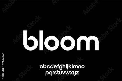 Modern minimalist font design showcasing the word bloom and alphabet.