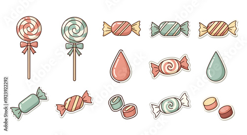 Cute Pastel Candy Stickers and Lollipops Collection