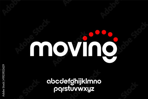 Modern Moving Text Logo with Red Dots Animation Effect.