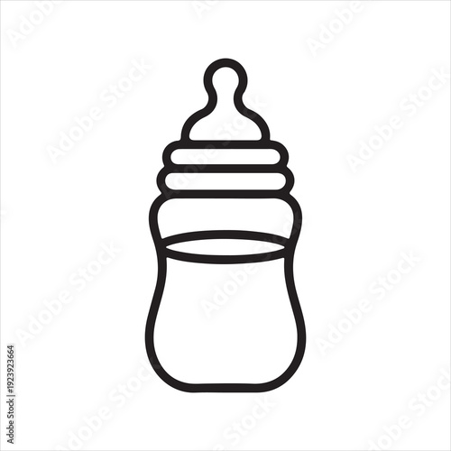 Baby Feeding Bottle Line Icon, Baby bottle line art drawing icon in black and white