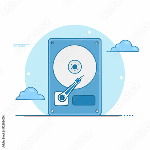 Illustration stylisée de disque dur HDD en vue moderne