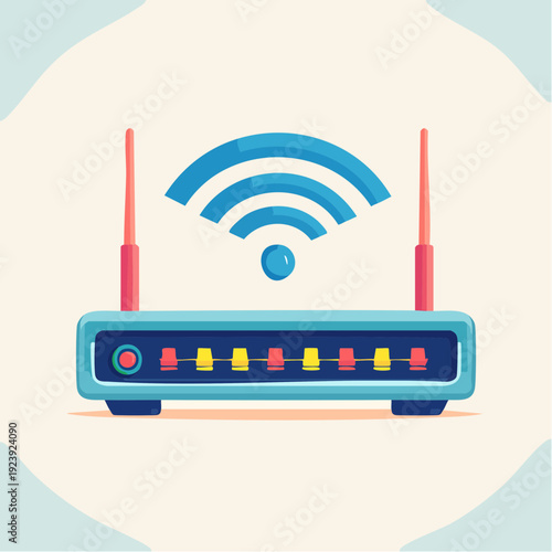 Routeur Wi‑Fi moderne avec signal sans fil illustré