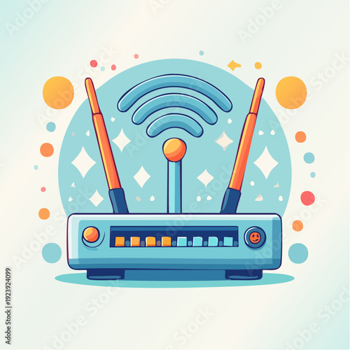 Routeur Wi‑Fi moderne avec signal sans fil illustré