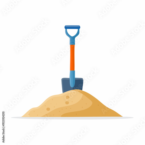 Illustration d’une pelle plantée dans un tas de sable