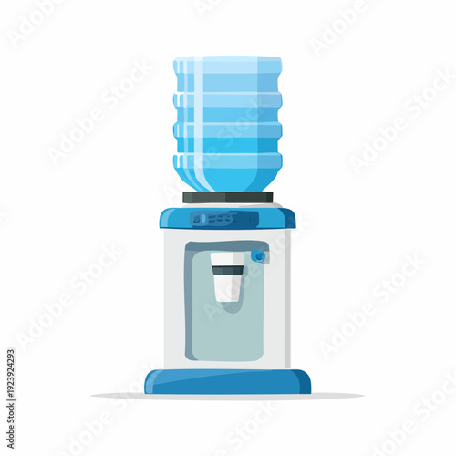 Distributeur d’eau avec bonbonne et gobelet sur fond blanc