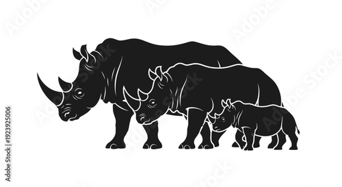 Rhino Family Silhouettes Mother Calf