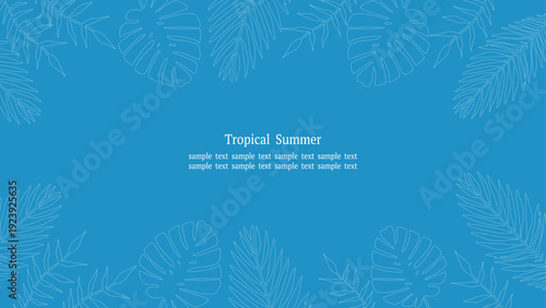 ホワイトラインのトロピカルリーフフレーム ブルー 横長