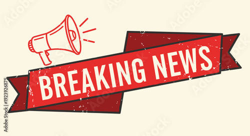 A breaking news announcement with a megaphone and bold lettering in a vintage vector style, suitable for media and communication projects