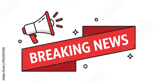 A breaking news announcement featuring a megaphone and bold text in flat modern vector style, ideal for media and communication projects