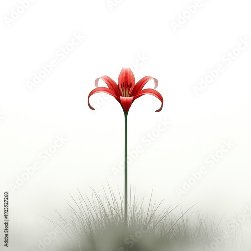 Wallpaper Mural A single red flower is standing tall in a field of grass Torontodigital.ca