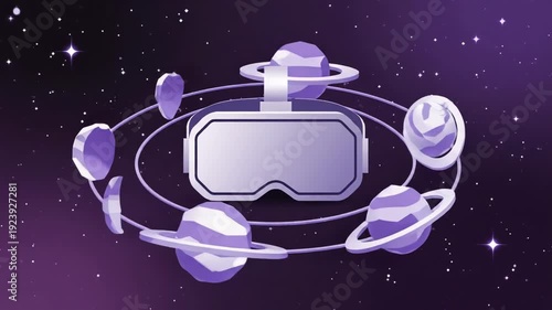 VR Headset and Rotating Planets in Outer Space Animation