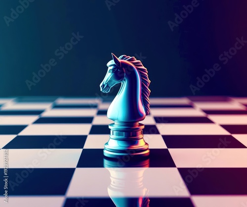 Wallpaper Mural A chess piece with a horse head is on a black and white checkered board Torontodigital.ca