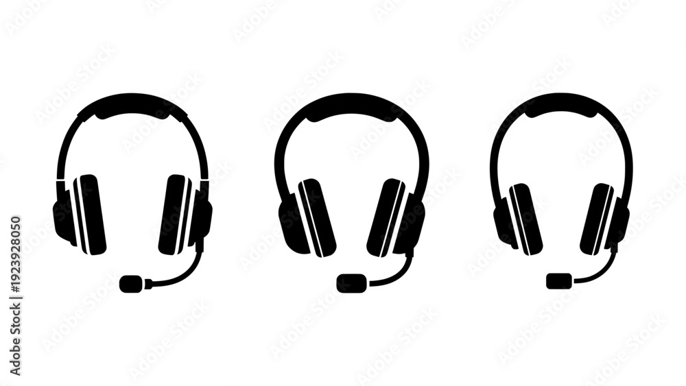 Obraz premium Headset icon set for customer service and gaming communication