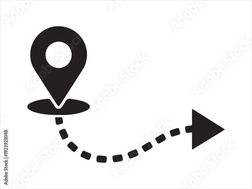 Gps location pin with dotted route arrow  black icon isolated on white background Vector