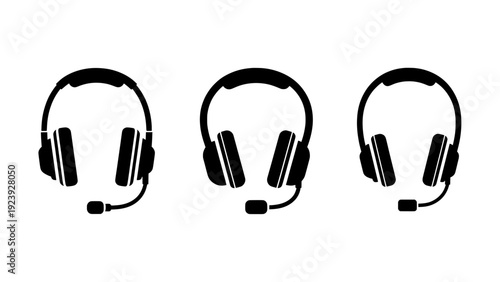 Headset icon set for customer service and gaming communication
