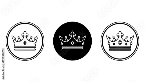 Crown icon set in circular frames for royalty and leadership
