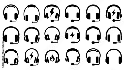 Headset icon set for customer service and gaming communication
