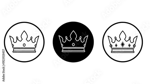 Crown icon set in circular frames for royalty and leadership
