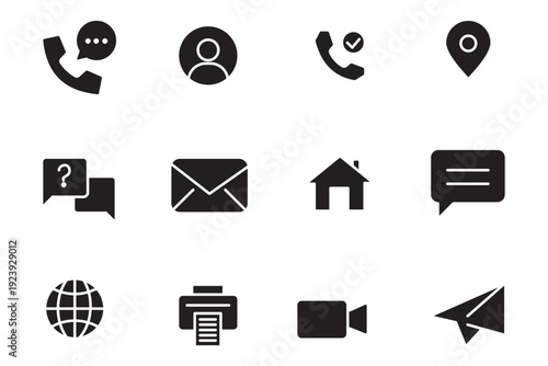 Business card, visiting card icon. Home, location, call, website, mail and message icon vector set. Contact icons set for website and business card. Modern contact us icons for digital use. vector