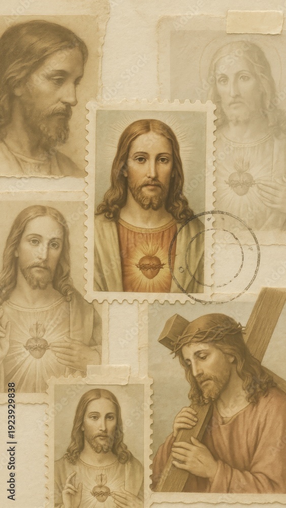 Fototapeta premium Vintage religious art collage mobile wallpaper