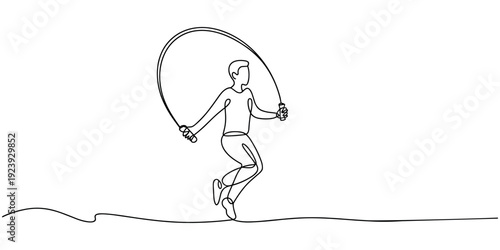 Man jumping rope in continuous line style line continuous line man exercising fitness sports