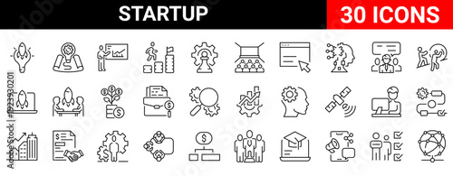 set of 30 line web icons startup. Business, Creative, idea, marketing, target, developement, collection. Editable stroke.