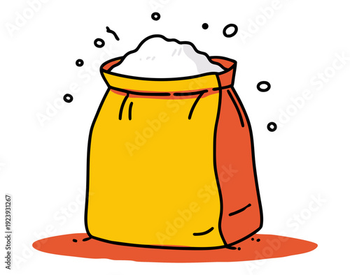 Open sack bag full of sugar with dust