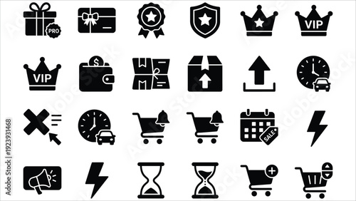 Set of 28 Black E-commerce and Shopping Vector Icons