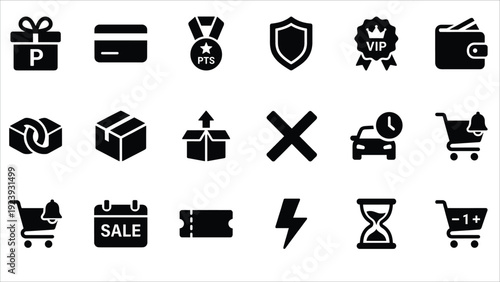 Set of 18 Black E-commerce and Shopping Vector Icons