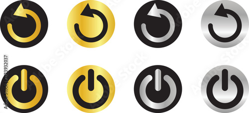 Four sets of circular arrow and power buttons in varying shades