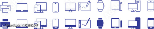 Technology Icons Collection: Printer, Laptop, Devices, Smartwatch Flat Design Vector
