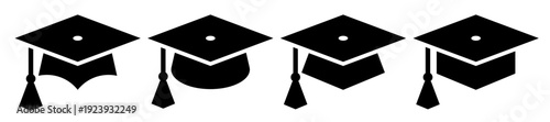 Graduation cap icon set. Mortar board or college graduation hat collection signs.
